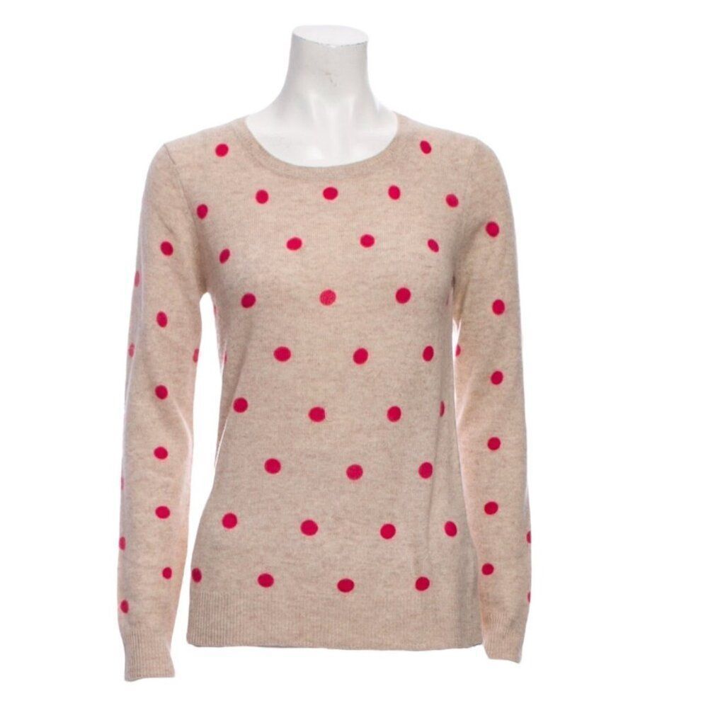 RACHEL ZOE 2-Ply Cashmere Polka Dot Sweater Sz S Beige Pink Crew Pullover Knit